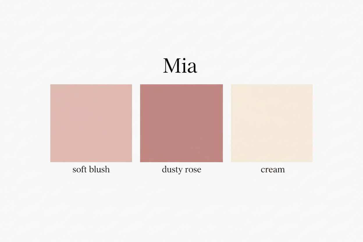Mia colour palette — Soft Blush, Dusty Rose & Cream