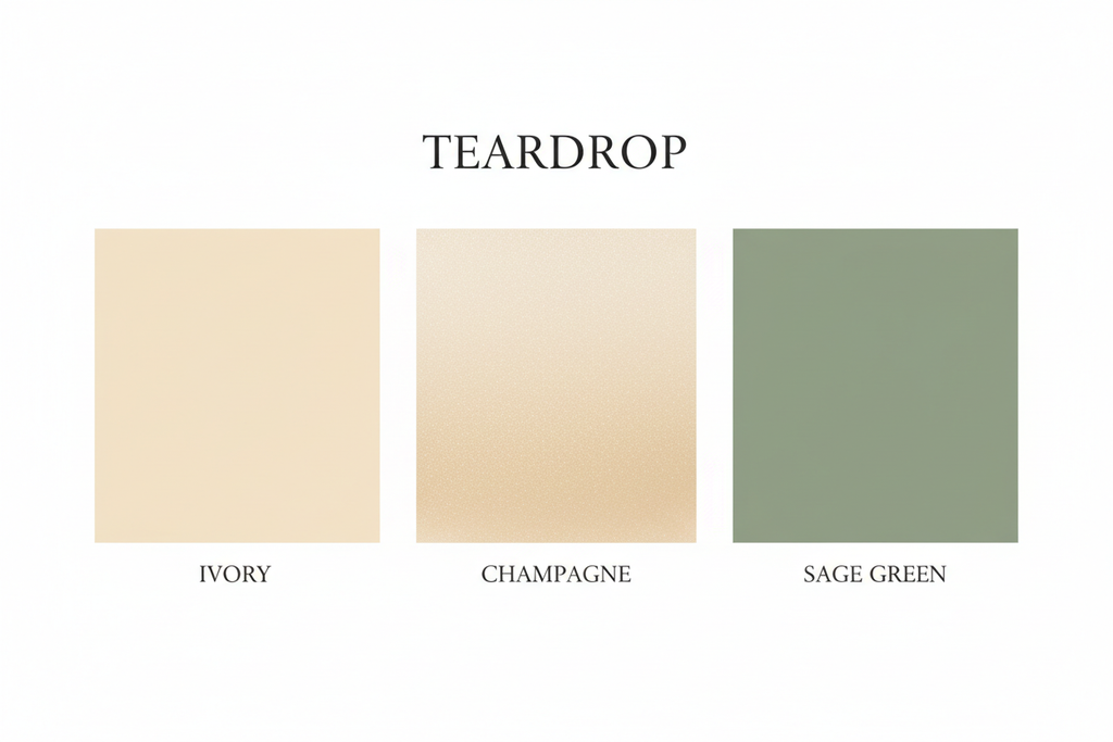Teardrop colour palette — Ivory, Champagne & Sage Green