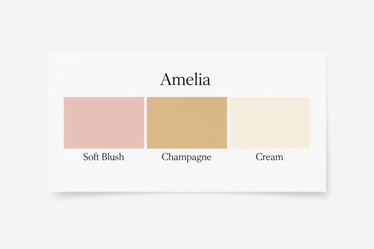 Amelia colour palette — Soft Blush, Champagne & Cream