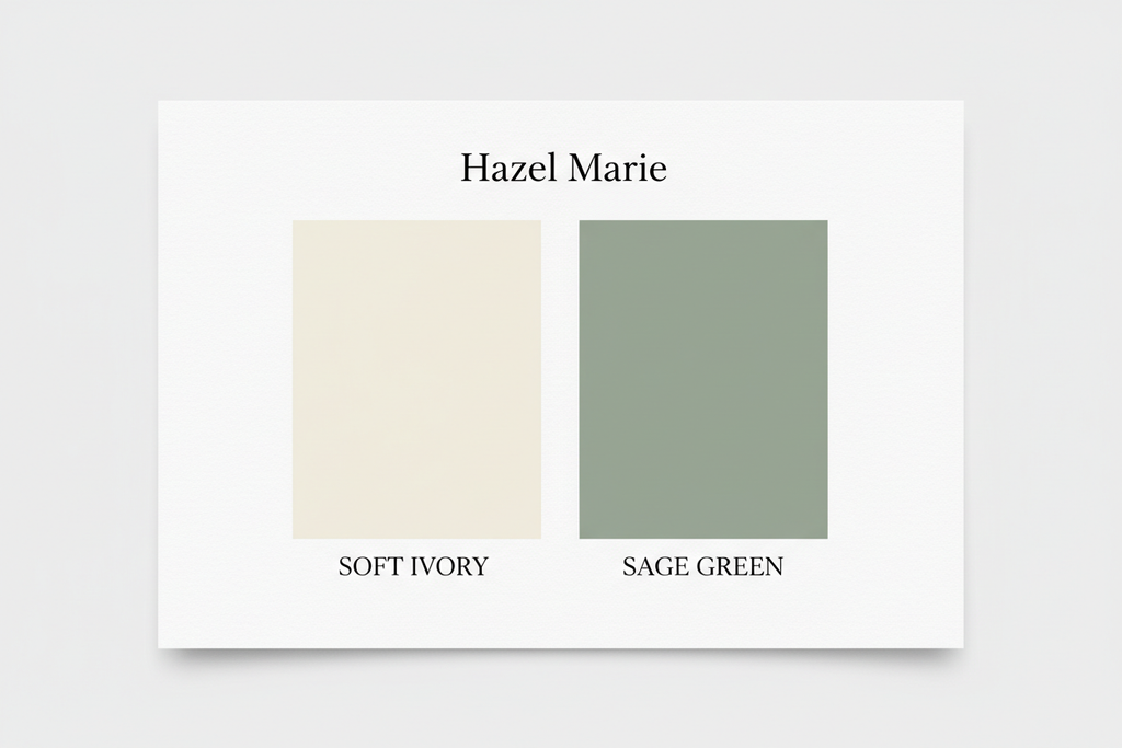 Hazel Marie colour palette — Soft Ivory & Sage Green