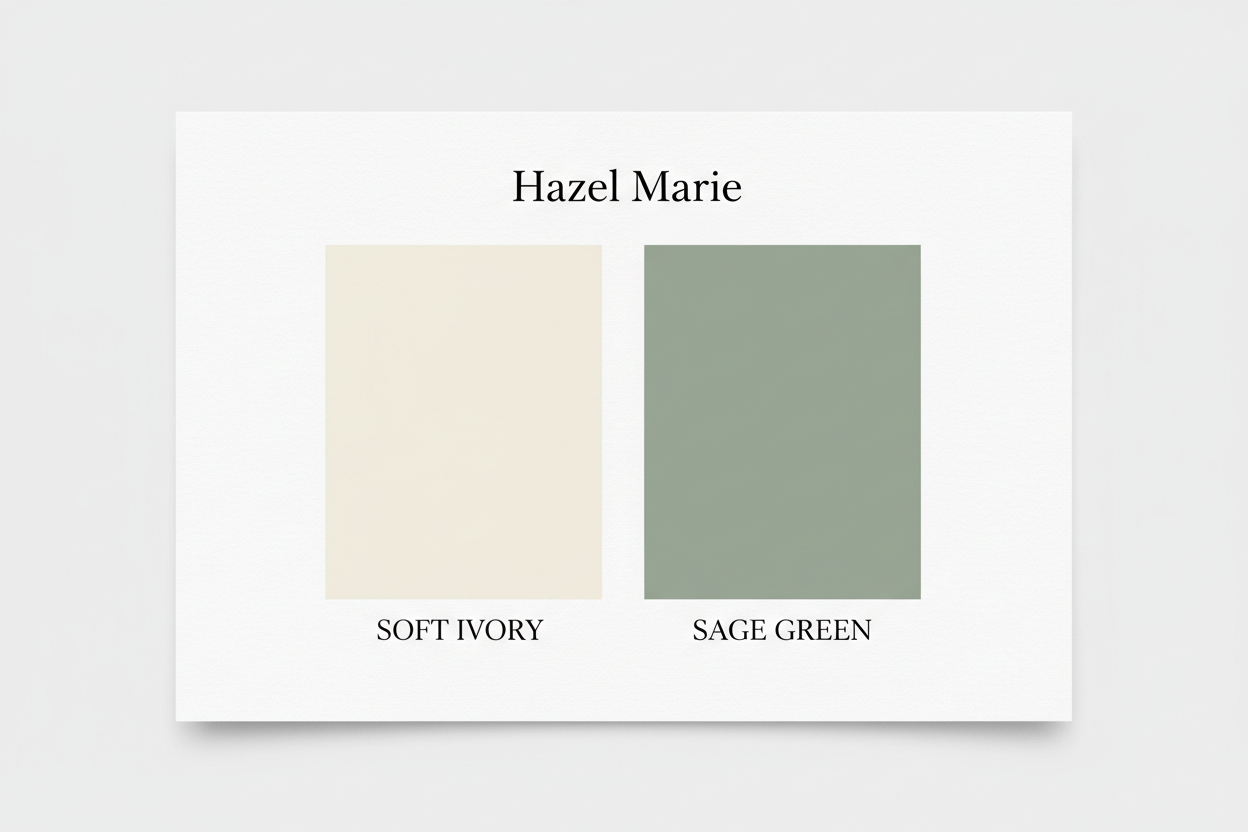 Hazel Marie colour palette — Soft Ivory & Sage Green