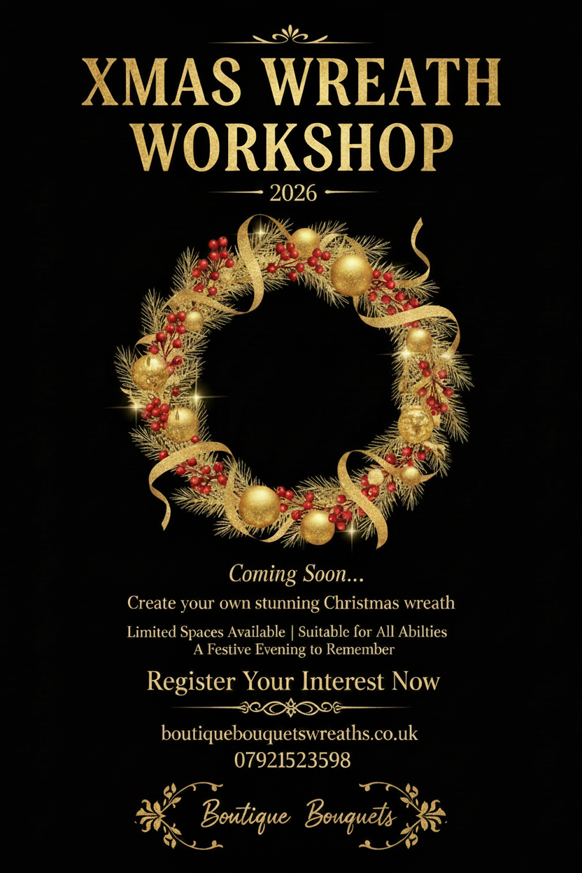 Xmas Wreath Workshop 2026 poster - Boutique Bouquets