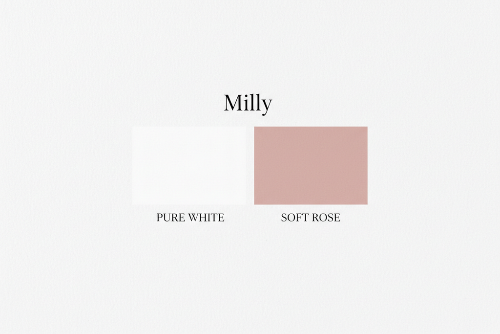Milly colour palette — Pure White & Soft Rose