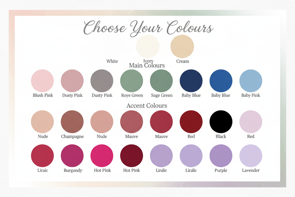 Colour swatch chart showing all available bouquet colours