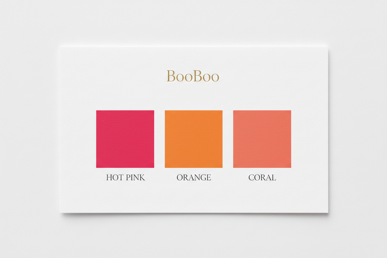 BooBoo colour palette — Hot Pink, Orange & Coral