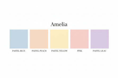 Amelia colour palette — Pastel Blue, Peach, Yellow, Pink & Lilac