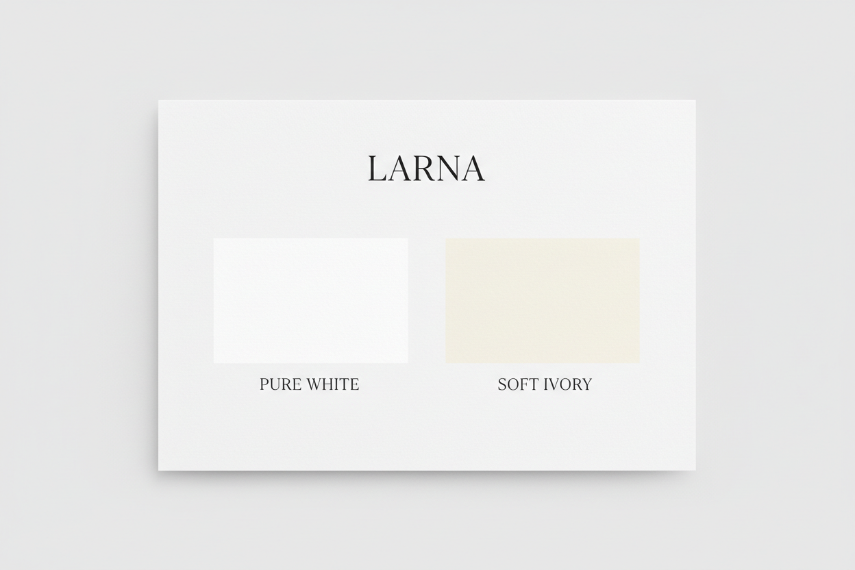 Larna colour palette — Pure White & Soft Ivory