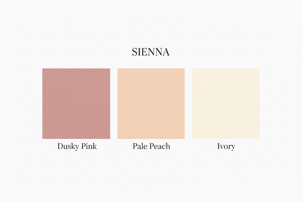 Sienna colour palette — Dusky Pink, Pale Peach & Ivory