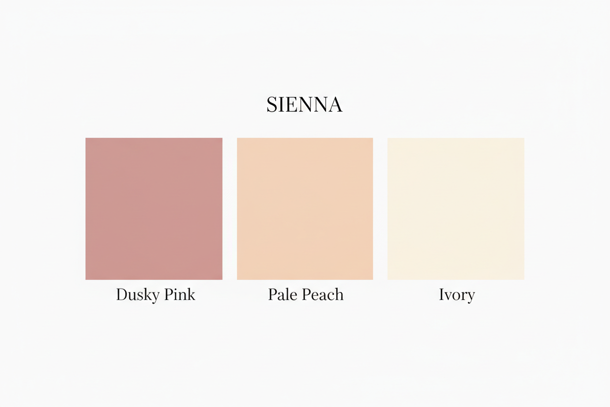 Sienna colour palette — Dusky Pink, Pale Peach & Ivory