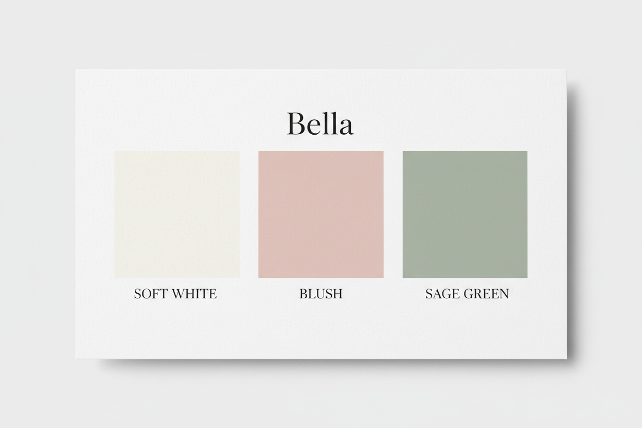Bella colour palette — Soft White, Blush & Sage