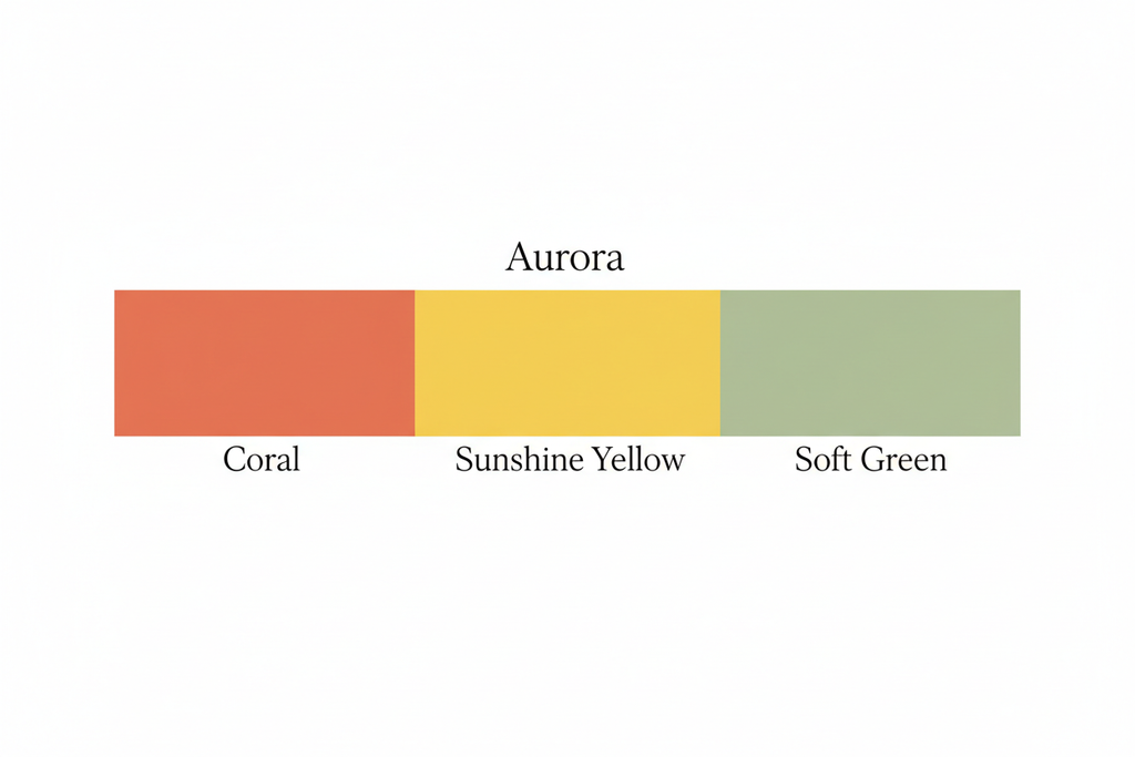 Aurora colour palette — Coral, Sunshine Yellow & Soft Green
