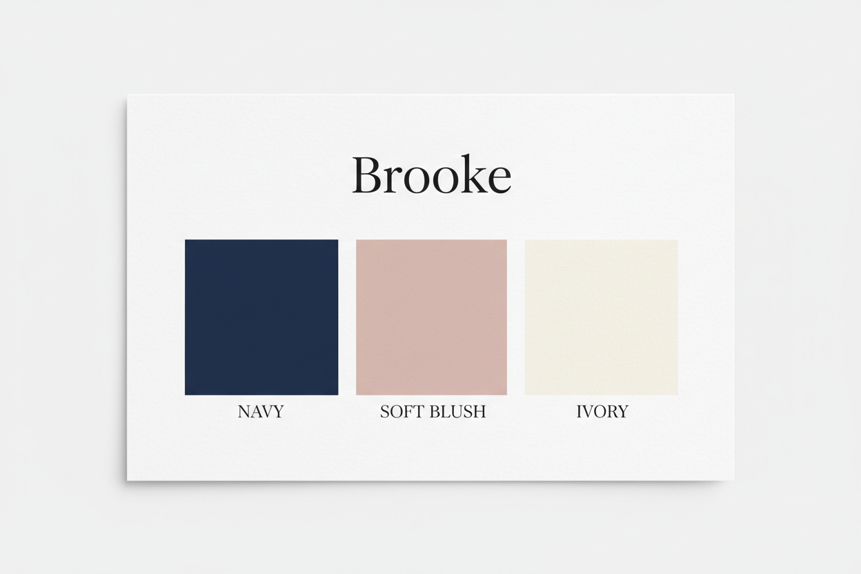 Brooke colour palette — Navy, Soft Blush & Ivory