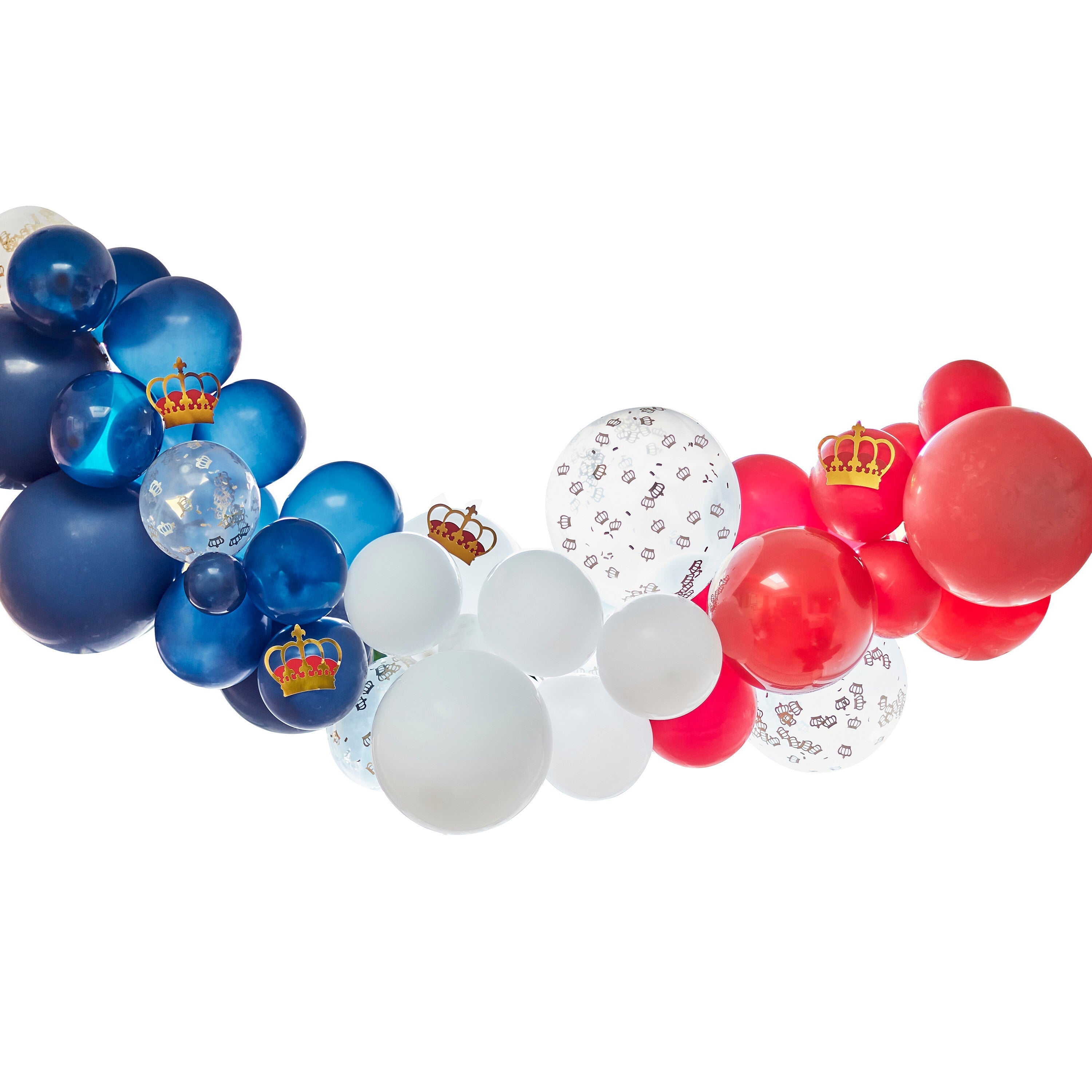 Red, White & Blue Confetti Balloon Arch With Crowns- 5 Inner Pack