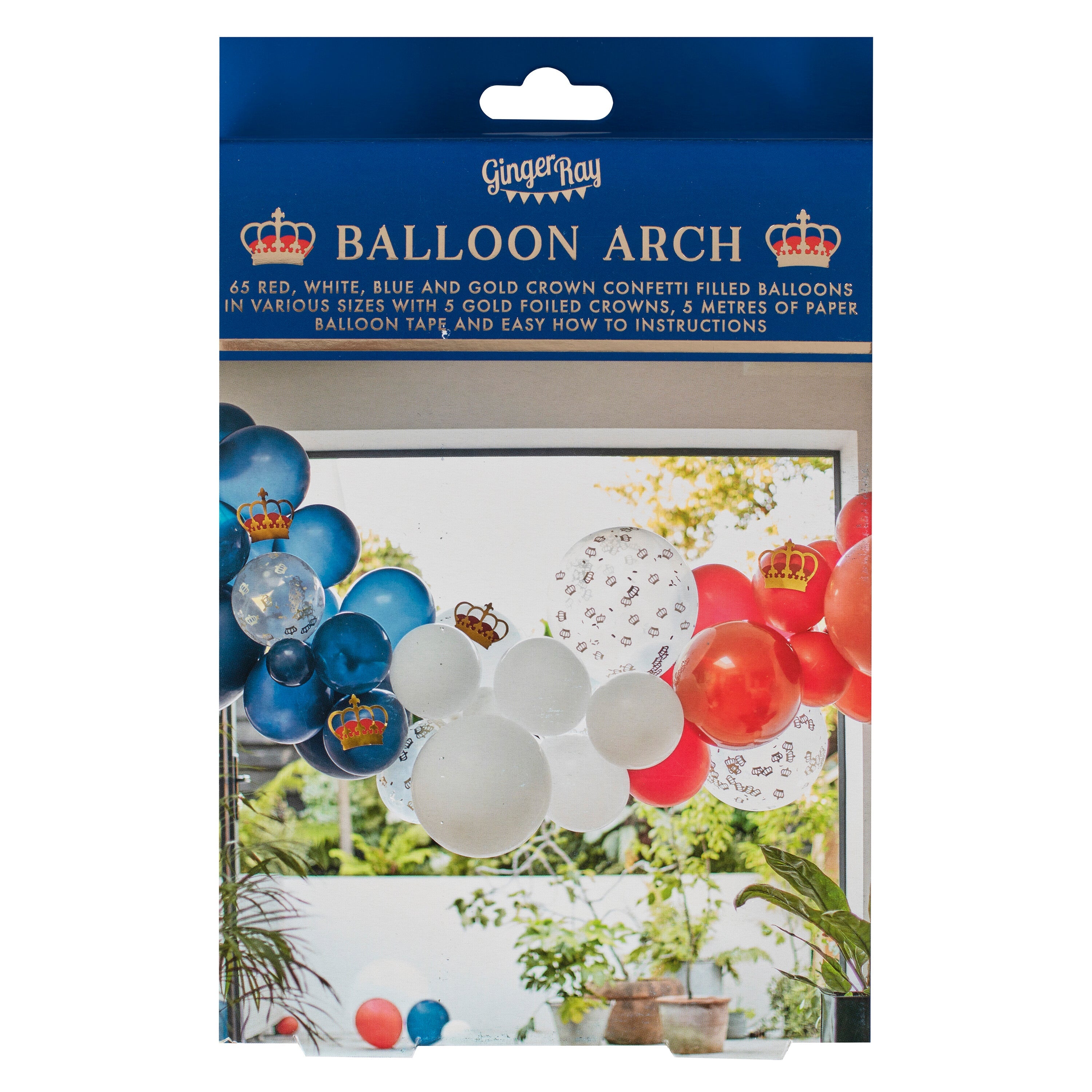 Red, White & Blue Balloon Arch With Crowns