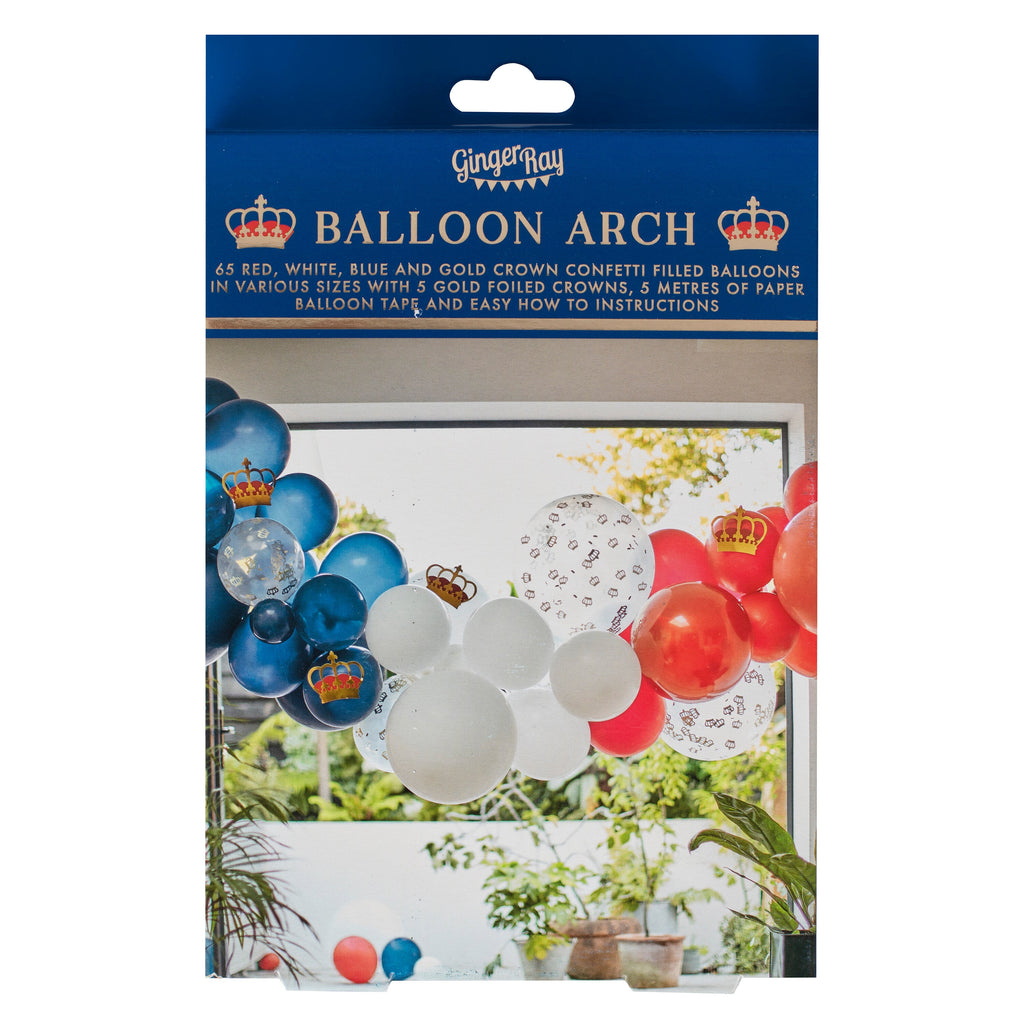 Red, White & Blue Confetti Balloon Arch With Crowns