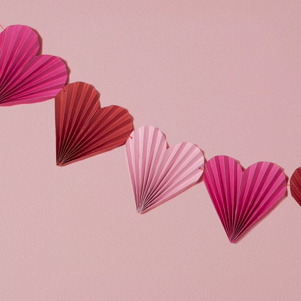 Pink and Red Paper Fan Heart Garland