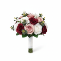 Luna artificial bridal bouquet in burgundy dusky pink and ivory roses on white background
