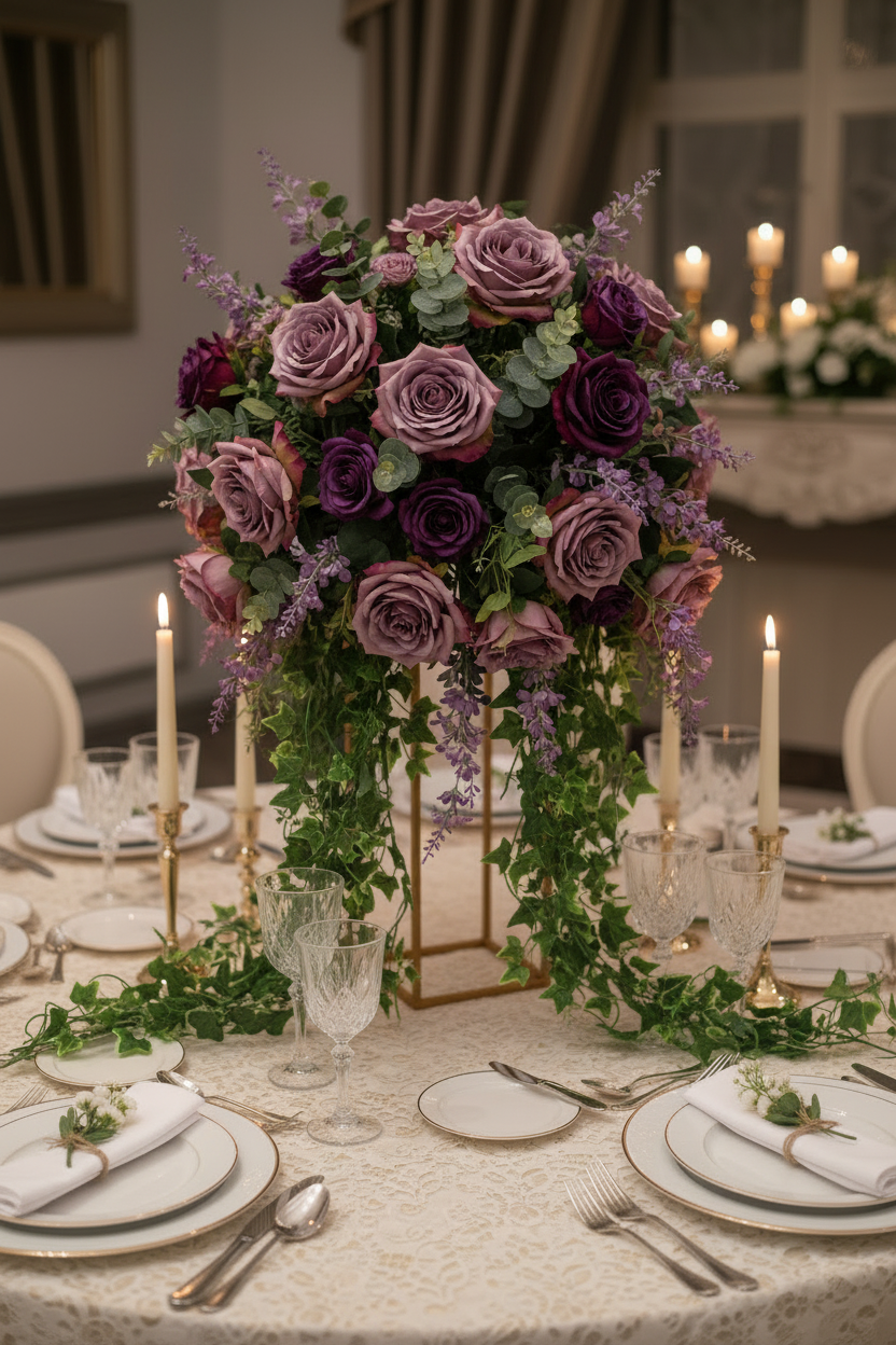 Mauve table centre arrangement