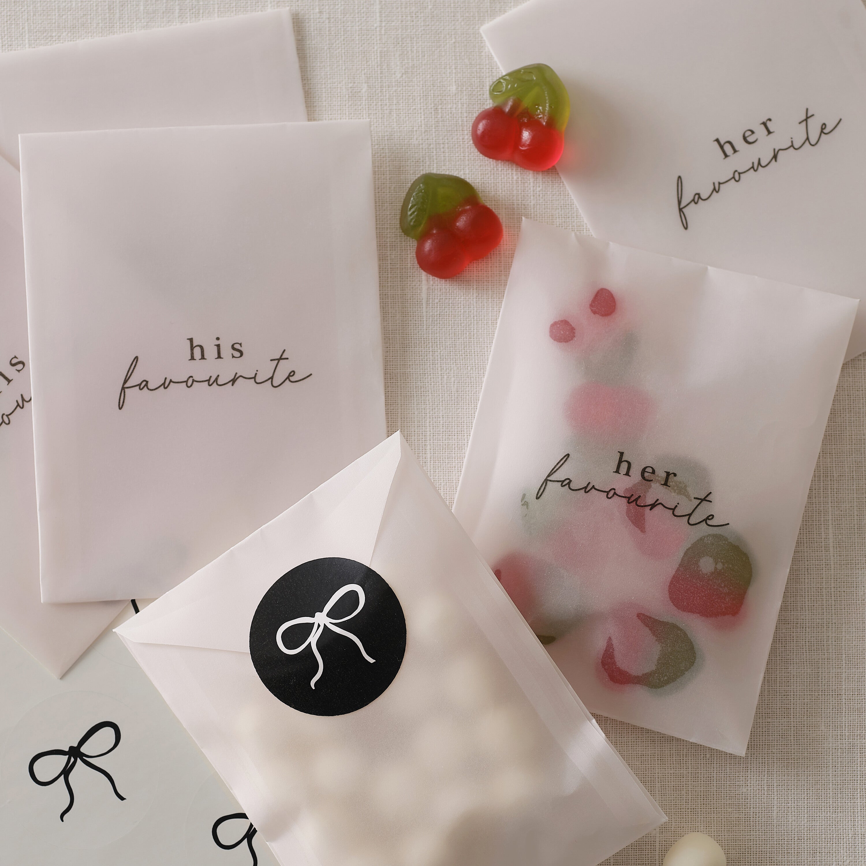His and Hers Vellum Wedding Sweet Bags with Stickers
