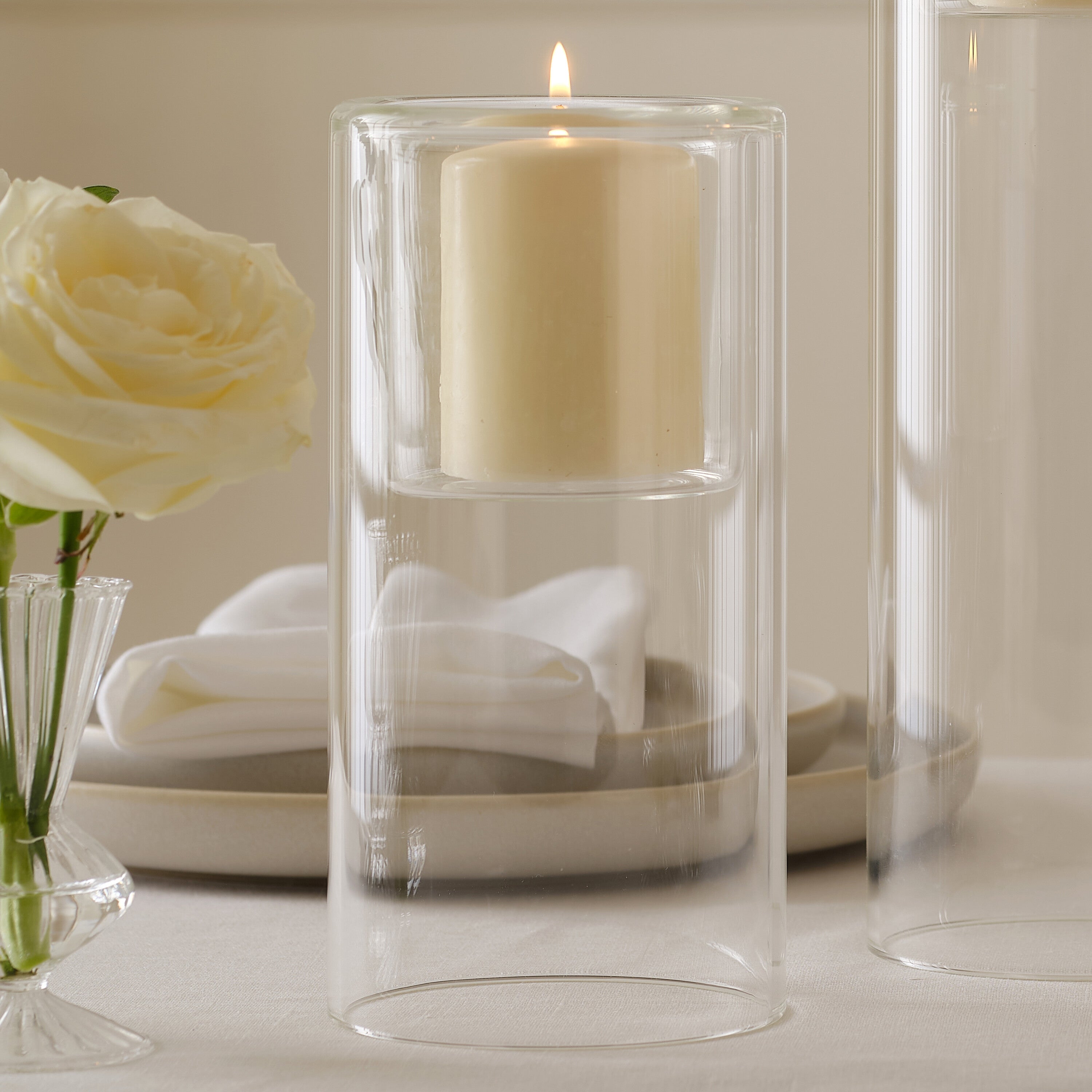 Clear Glass Pillar Candle Holders- 1 Inner Pack