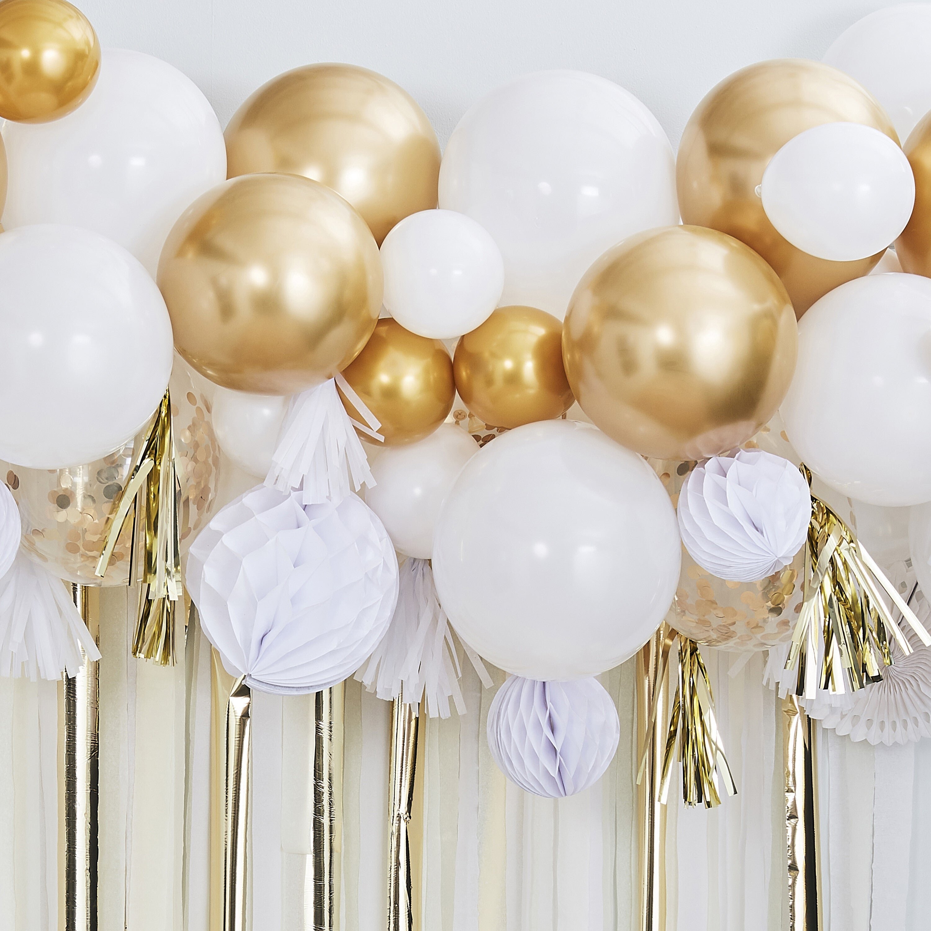Gold Balloon And Fan Garland  Party Backdrop- 5 Inner Pack