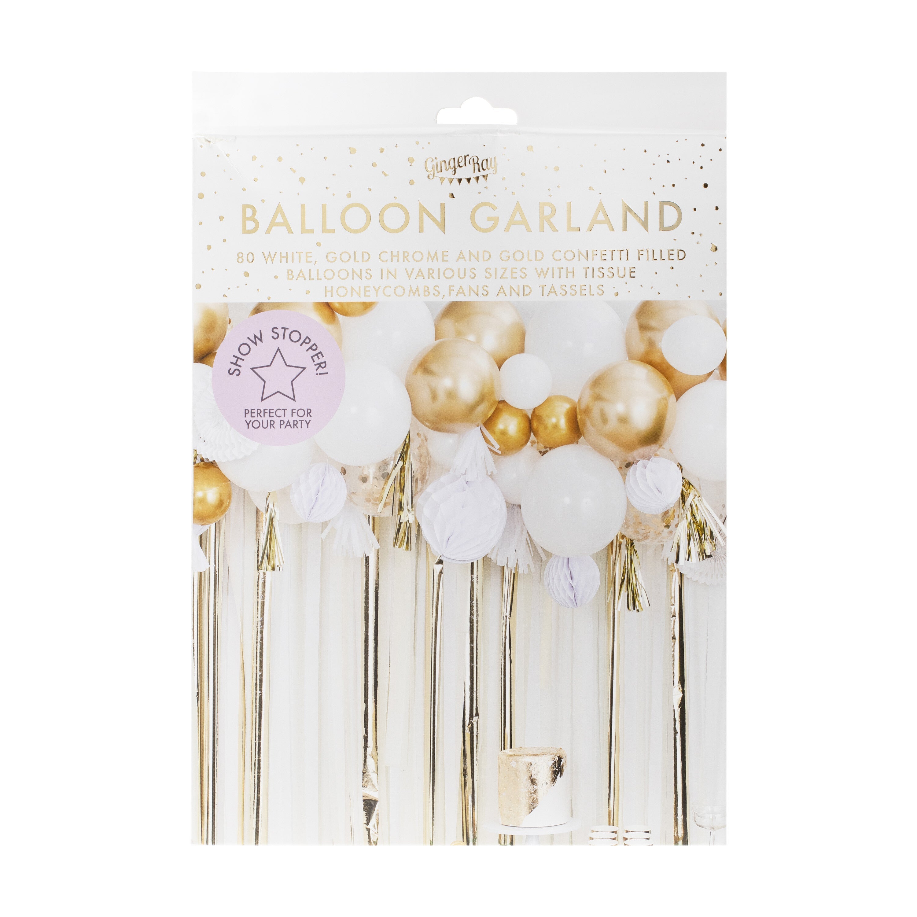 Gold Balloon And Fan Garland  Party Backdrop- 5 Inner Pack