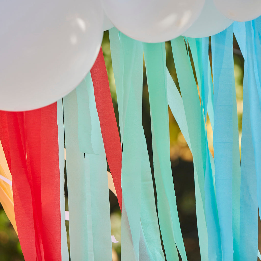 White Cloud Balloon Garland with Rainbow Streamers- 5 Inner Pack