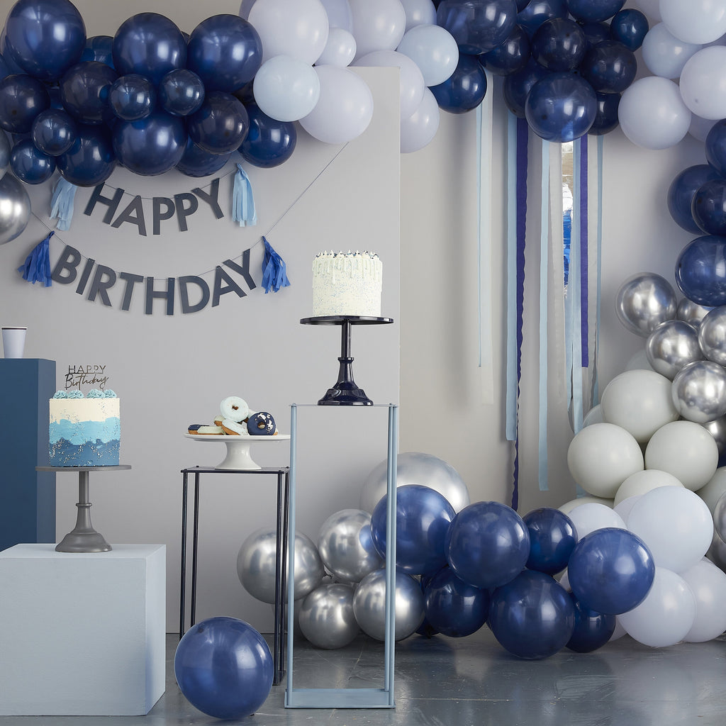 Blue and Silver Streamer Party Backdrop