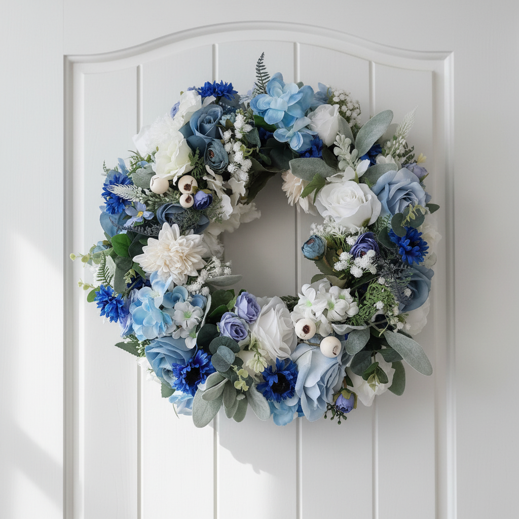 Mixed blues wreath with background