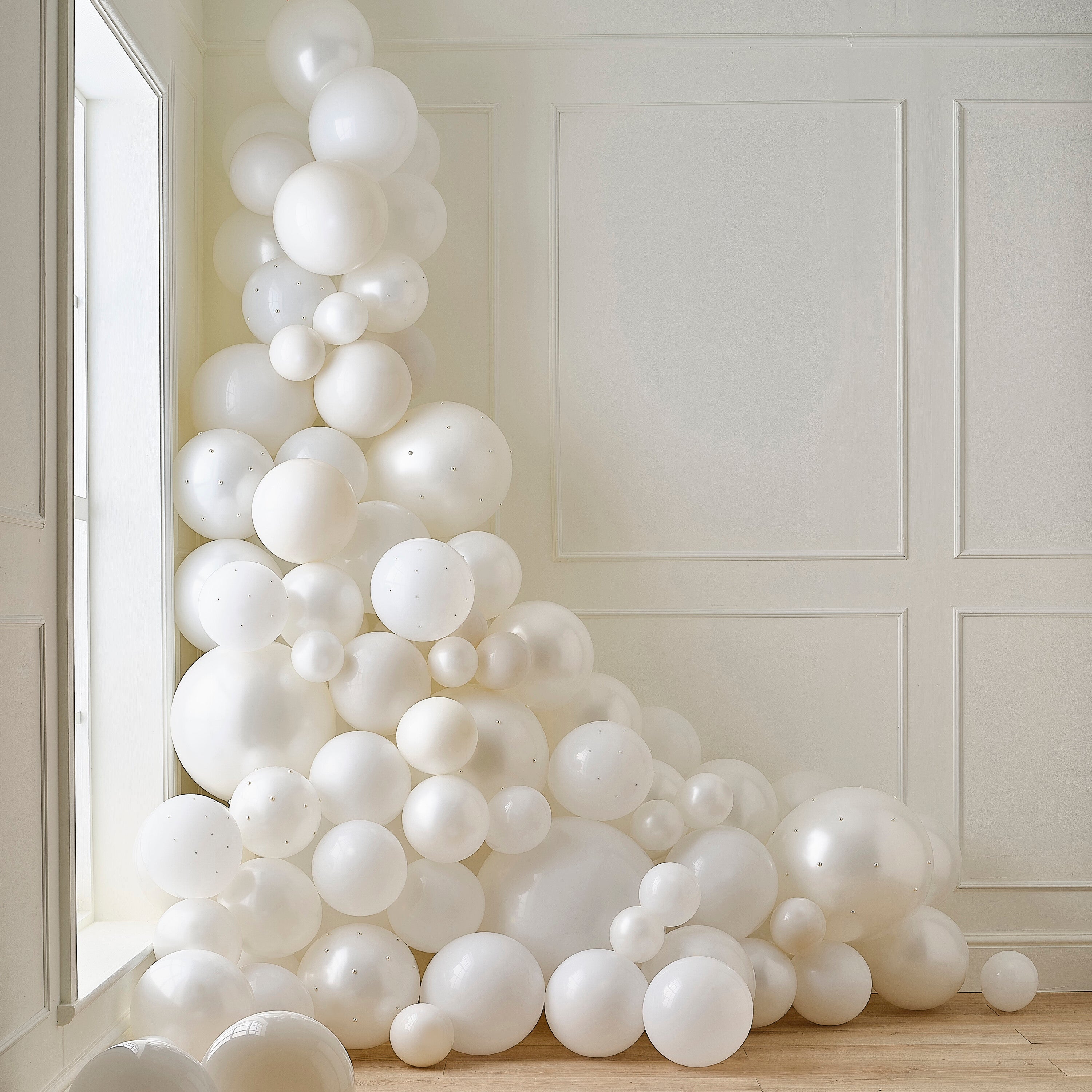 White & Cream Balloon Arch with Pearls