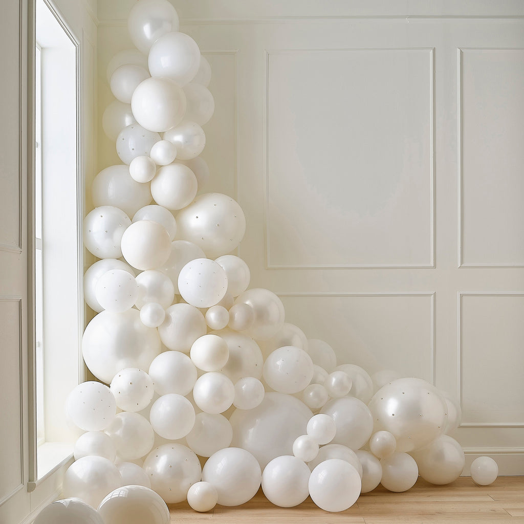 White & Cream Balloon Arch with Pearls- 5 Inner Pack