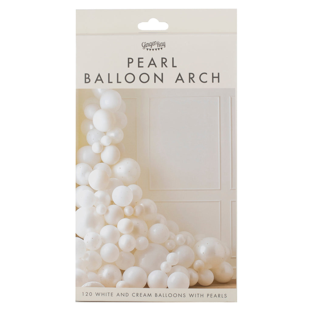 White & Cream Balloon Arch with Pearls- 5 Inner Pack