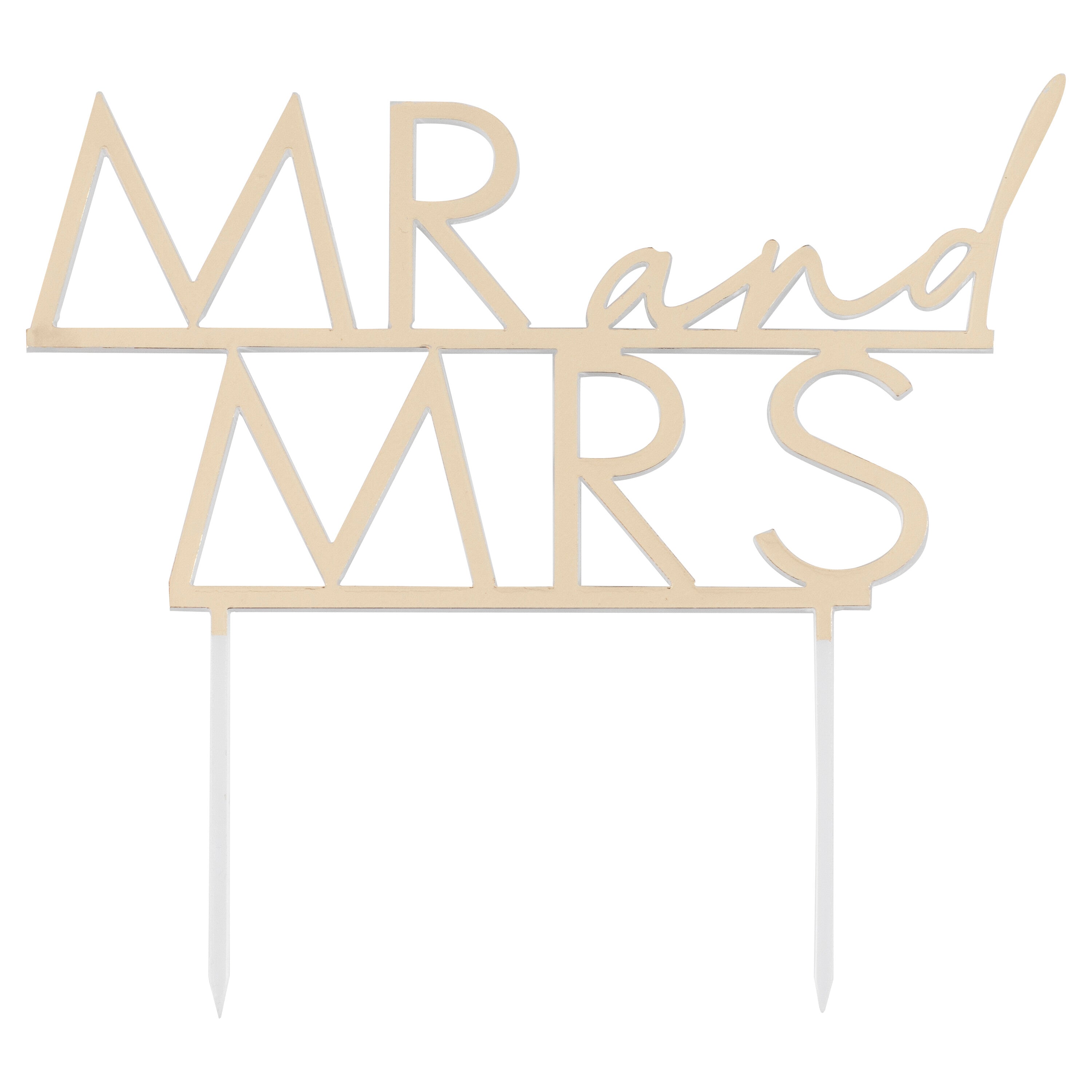Gold Acrylic Mr & Mrs Wedding Cake Topper- 5 Inner Pack