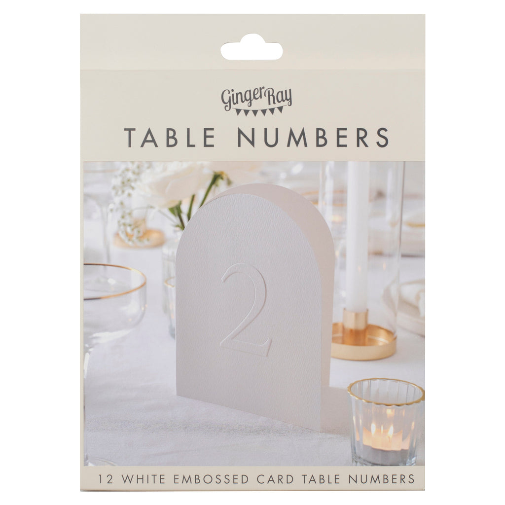 White Embossed Card Table Numbers- 5 Inner Pack