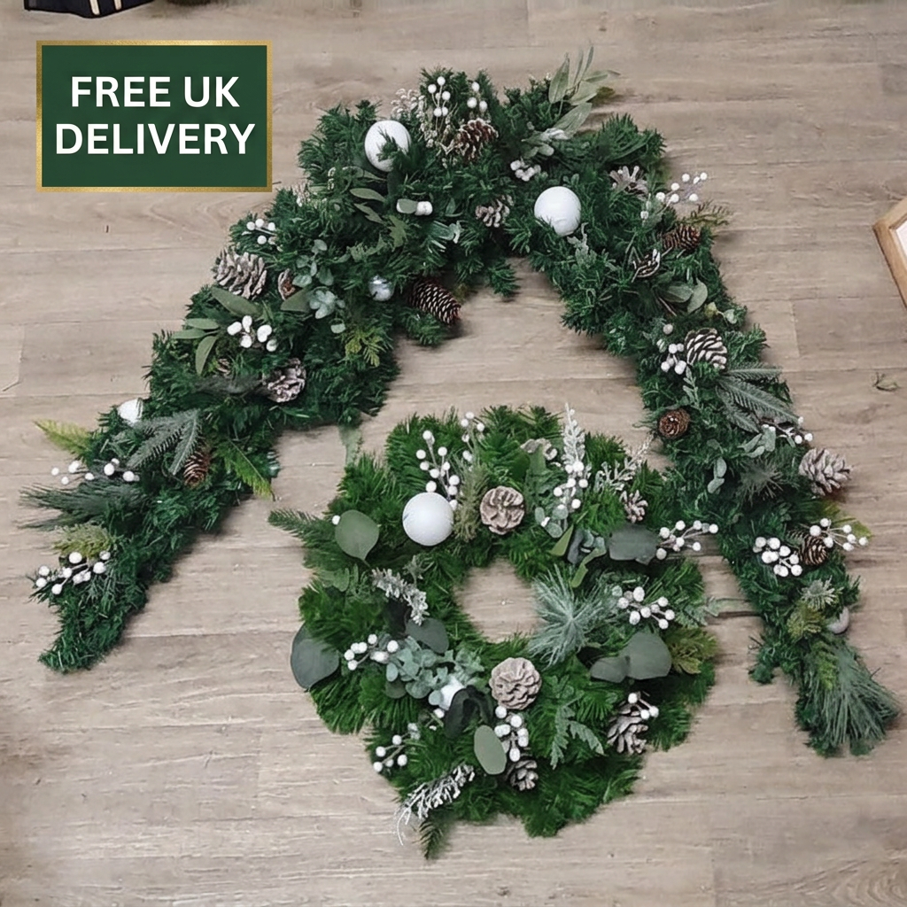 Natural green and white set with delivery badge