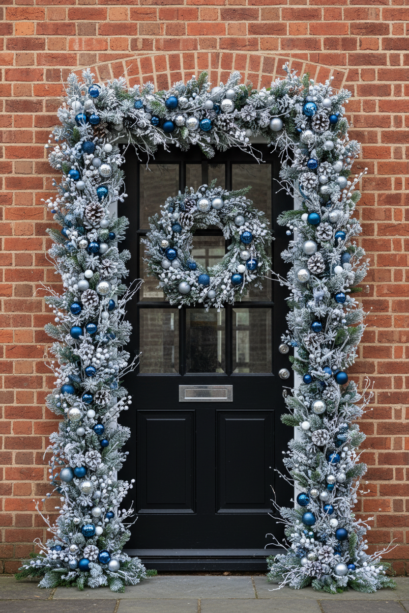 Navy, Silver & Frosted Door Garland - Full Length