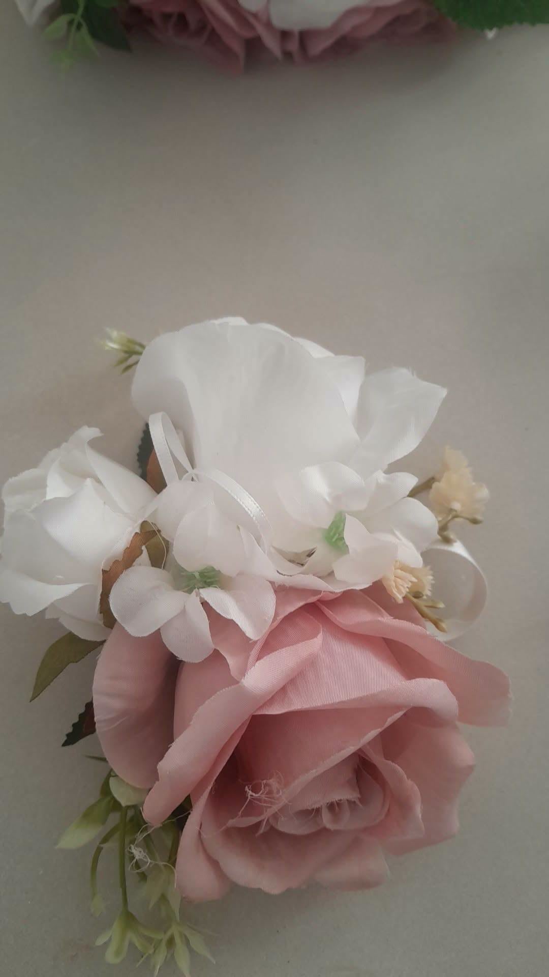Elspeth corsage in blush pink and white