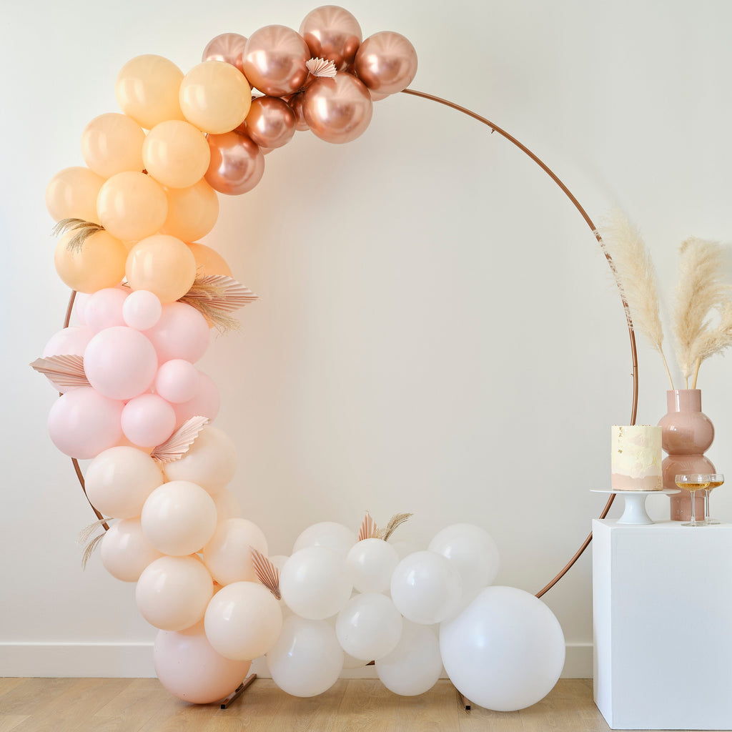 Pampas, White, Peach and Rose Gold Balloon Arch Kit- 5 Inner Pack