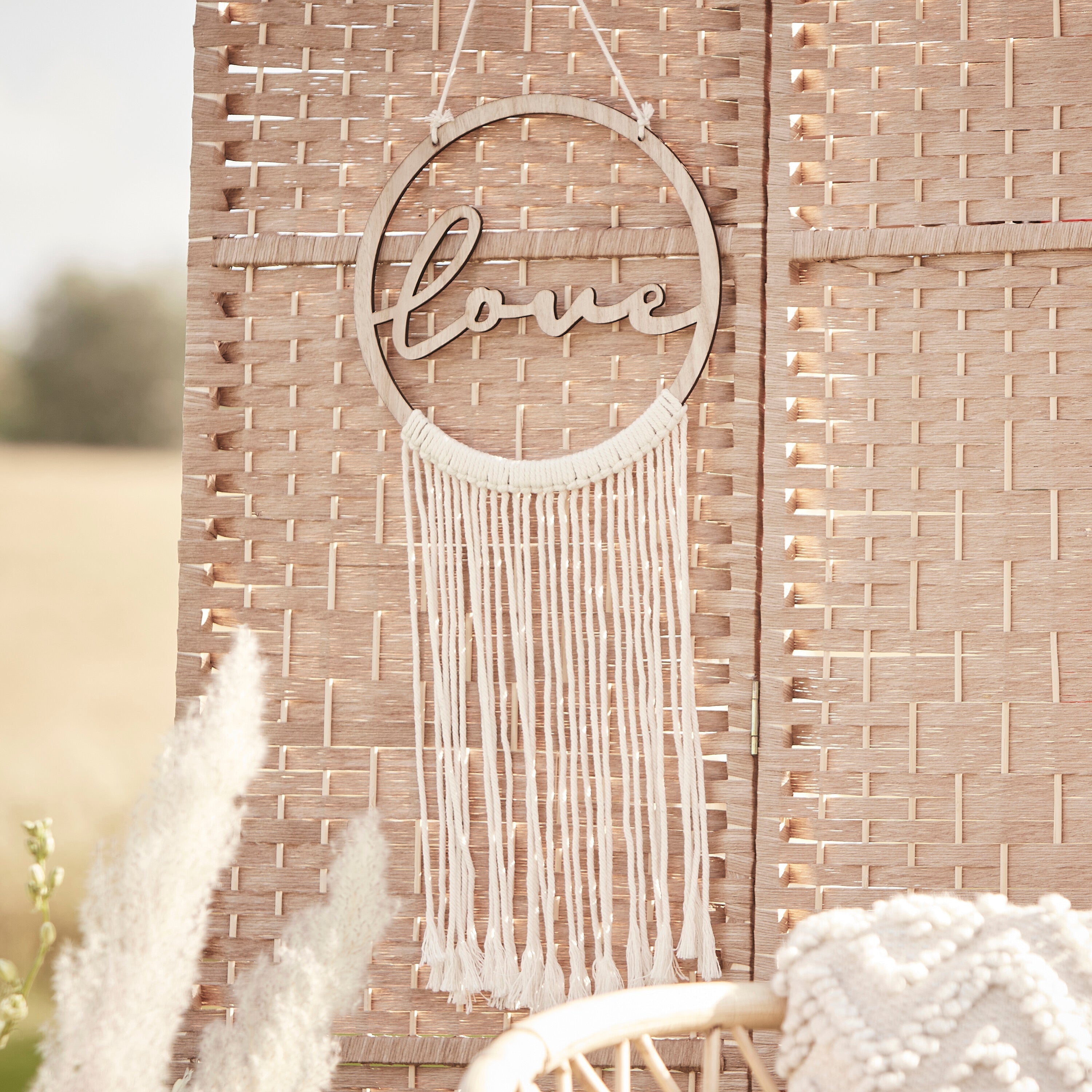Mural à suspendre en macramé Wooden Love - Lot de 5 cercles intérieurs