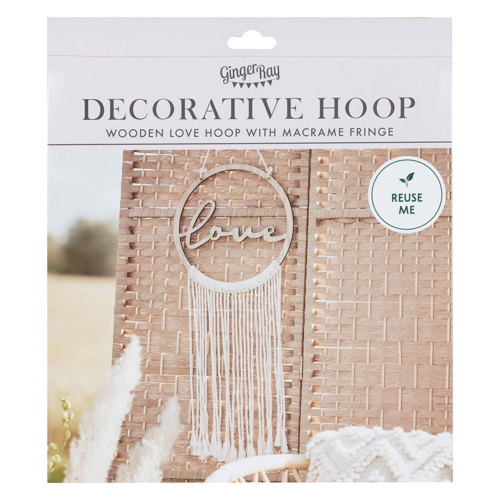 Mural à suspendre en macramé Wooden Love - Lot de 5 cercles intérieurs