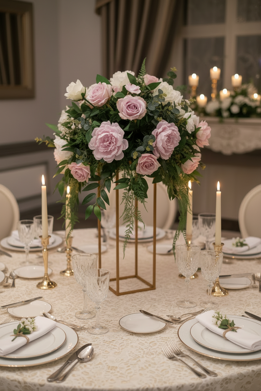 Pastel table centre arrangement
