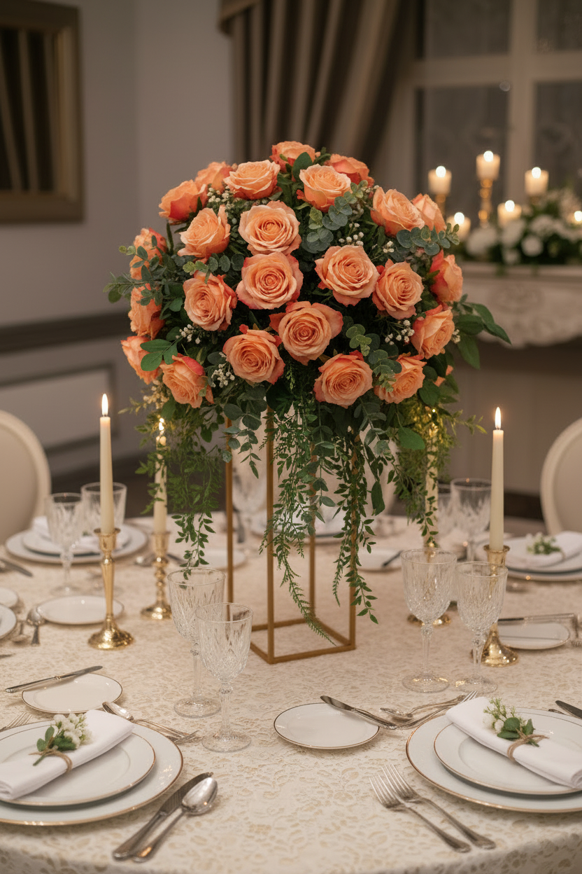 Peach table centre arrangement