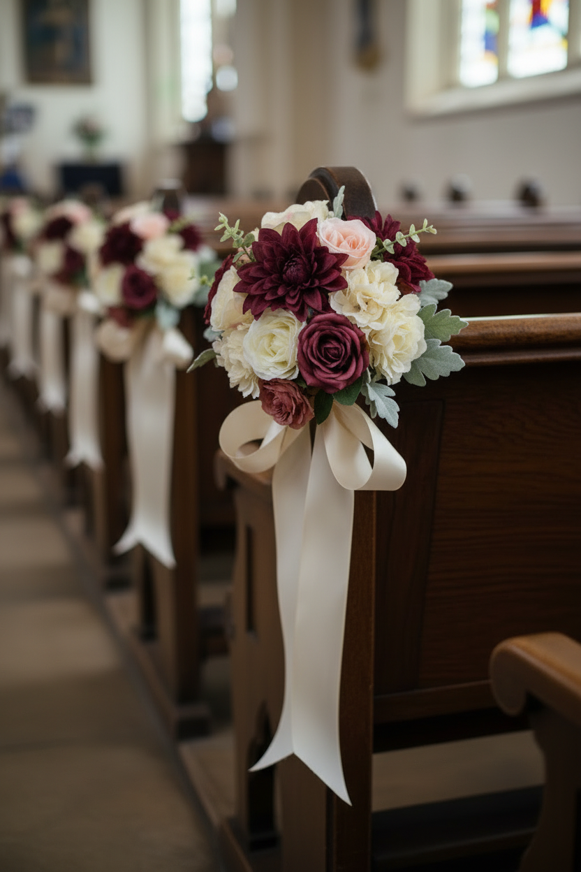 Pew Ends - Burgundy, Dusky Pink & Cream