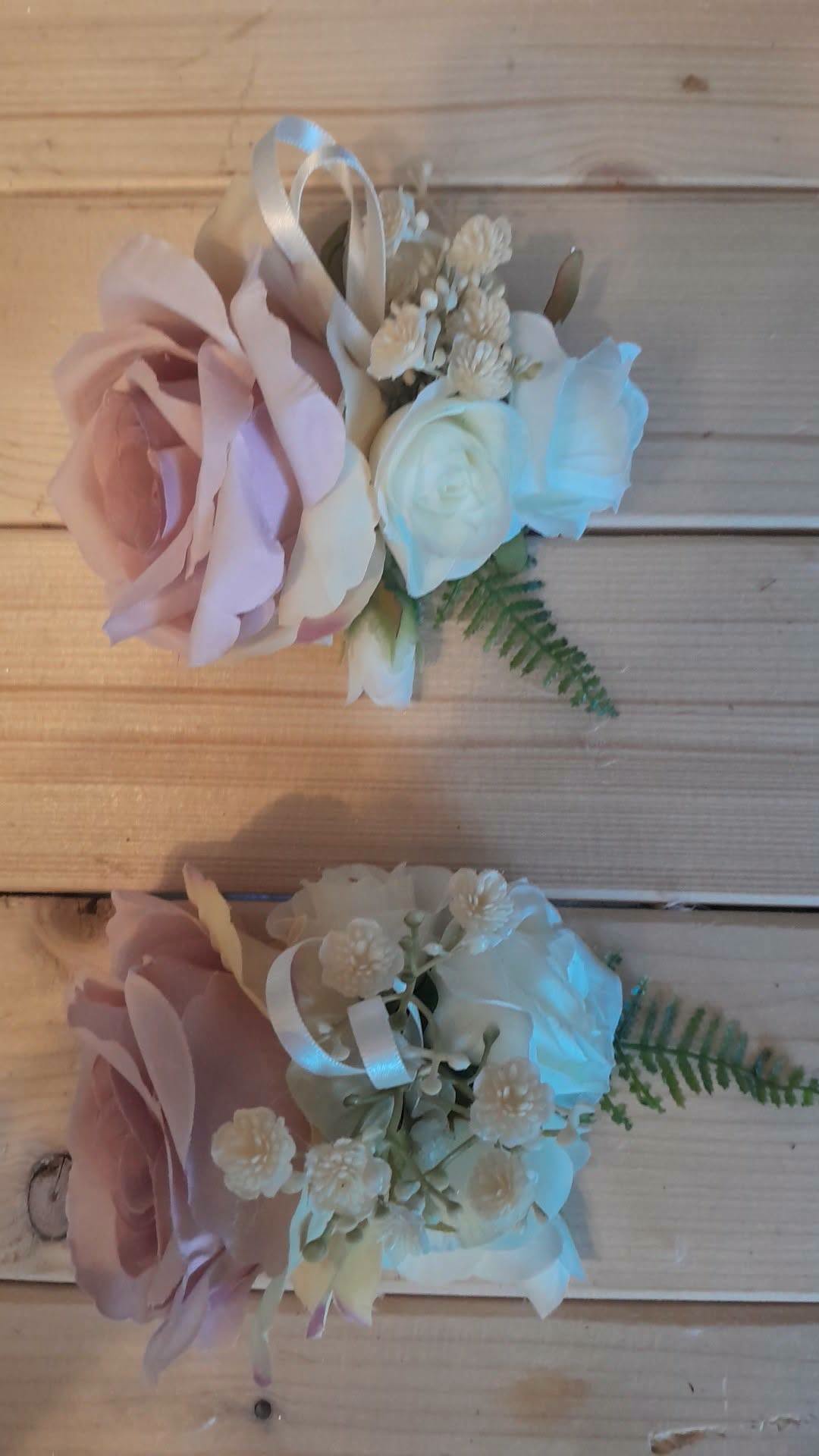 REVERIE corsages with dusky pink and ivory roses