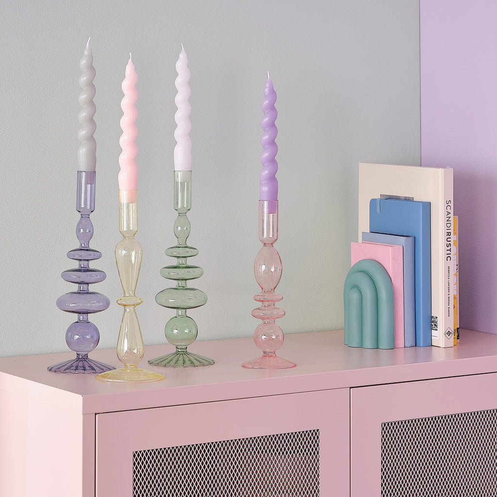 Lilac Glass Bubble Dinner Candle Holder- 5 Inner Pack
