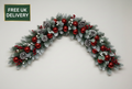 Red and white swag garland with delivery badge
