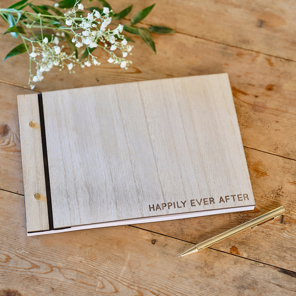 Wooden Happily Ever After Wedding Guest Book- 5 Inner Pack