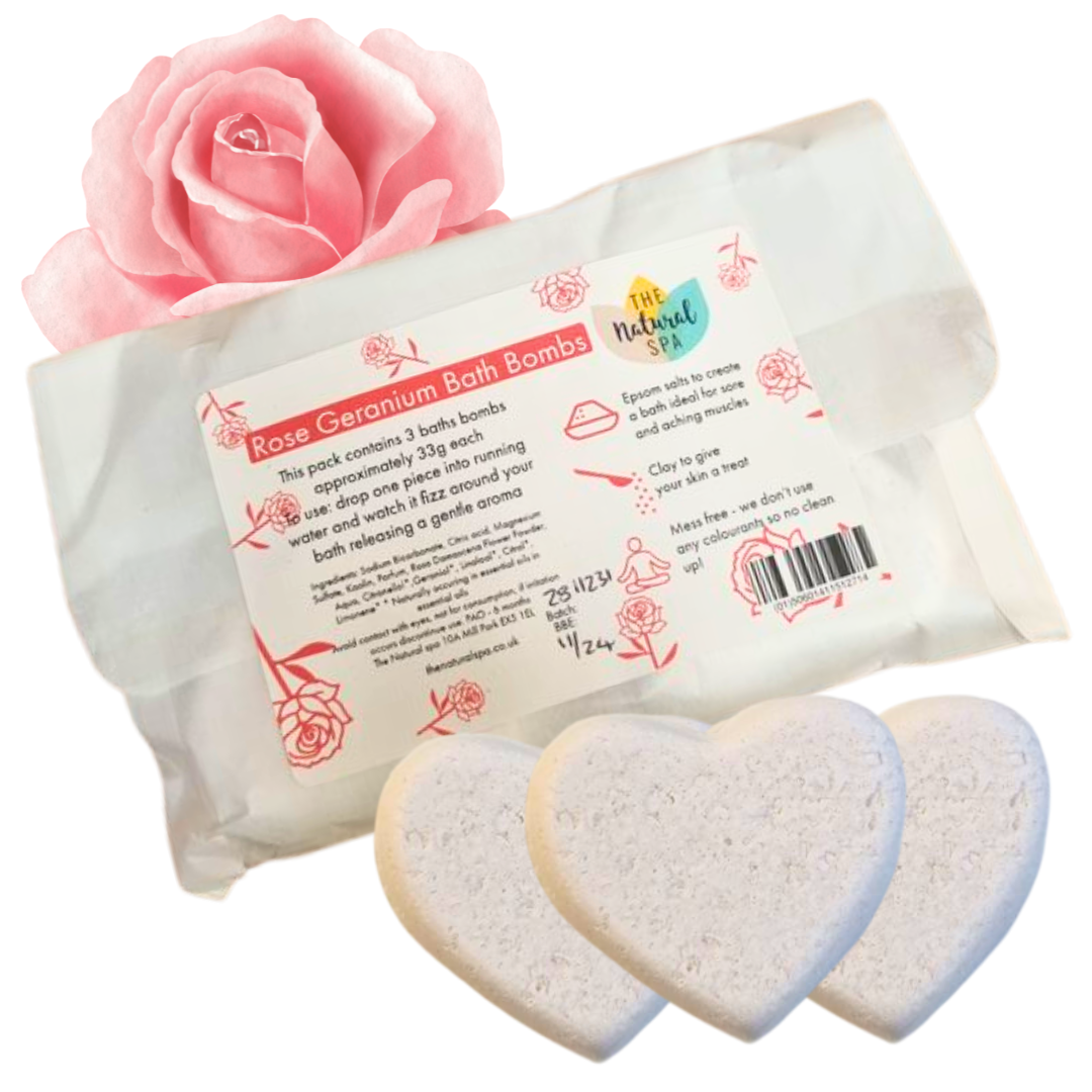 Rose Geranium Aromatherapy Bath Bombs | Natural Relaxing Bath Fizzers for Calm & Rejuvenation | Vegan, Plastic-Free