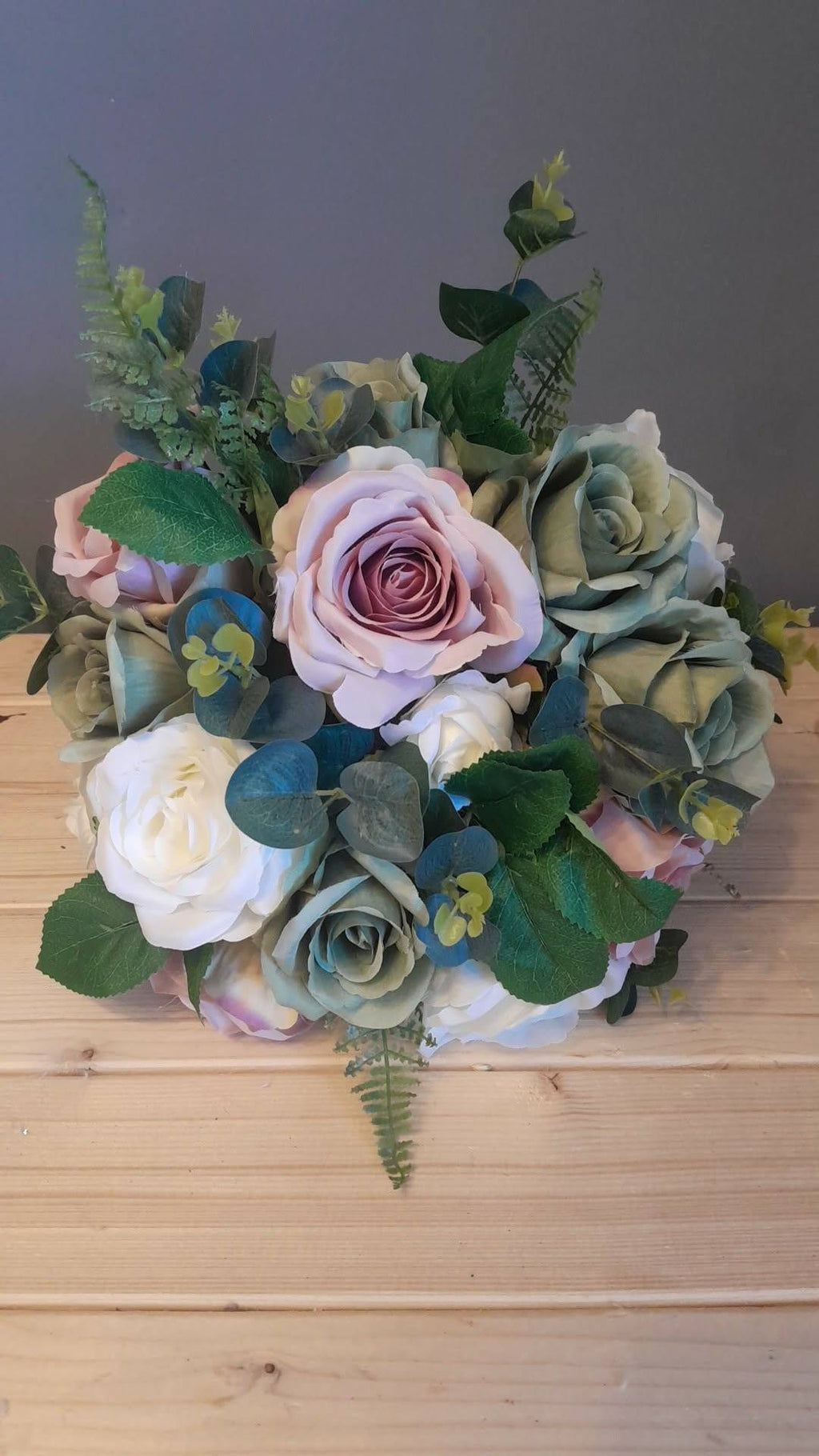 REVERIE bridal bouquet with sage green, dusky pink and ivory roses