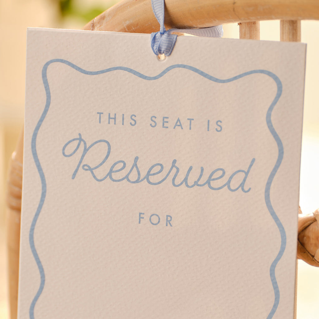 Cream and Blue Customisable Reserved Chair Wedding Signs